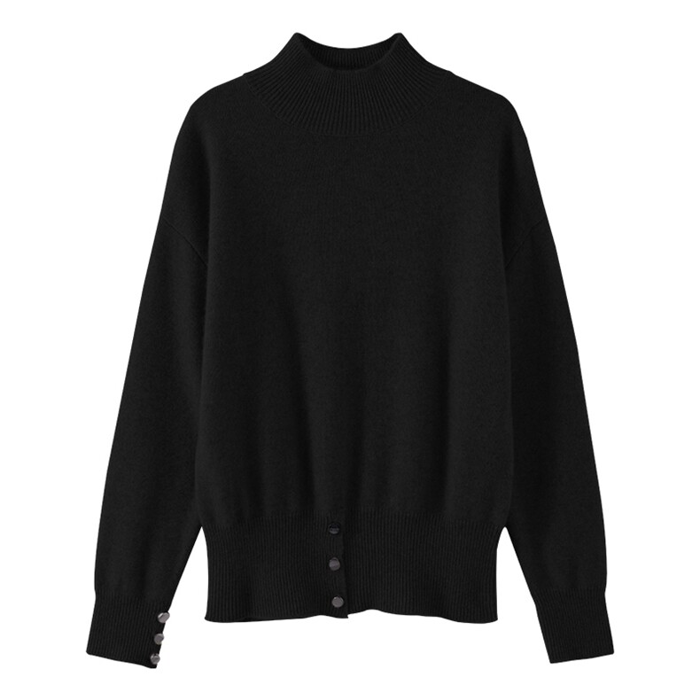 2024秋季新款下摆开叉高领35%羊绒衫复古百搭，女装羊绒衫，戎美山