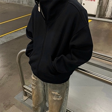 抖音得物高品质25秋冬美式高街宽松结构防风高领连帽卫衣外套W60，男装卫衣，电商A486