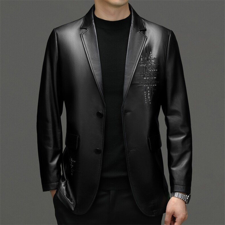 8026秋冬新款海宁皮衣男山羊皮西服外套韩版休闲皮衣P1020，男装皮衣，电商B360