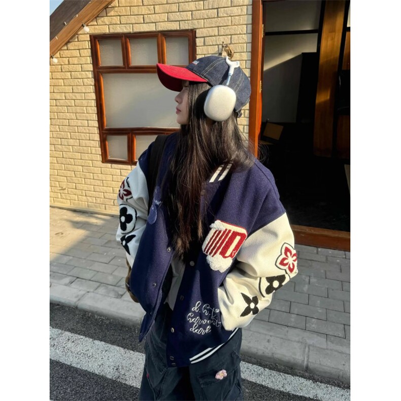 美式复古棒球服外套女2025春秋新款设计感小众休闲刺绣宽松夹克潮,男装夹克,星座506A