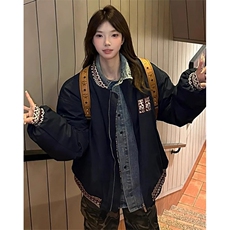 新款复古提花拼接加厚夹棉宽松情侣棒球服夹克外套JM5026，男装夹克，星座1116A（原606A-3）
