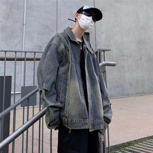 春秋美式高街复古拼接牛仔外套男女款做旧工装痞帅夹克JK867-P72图片