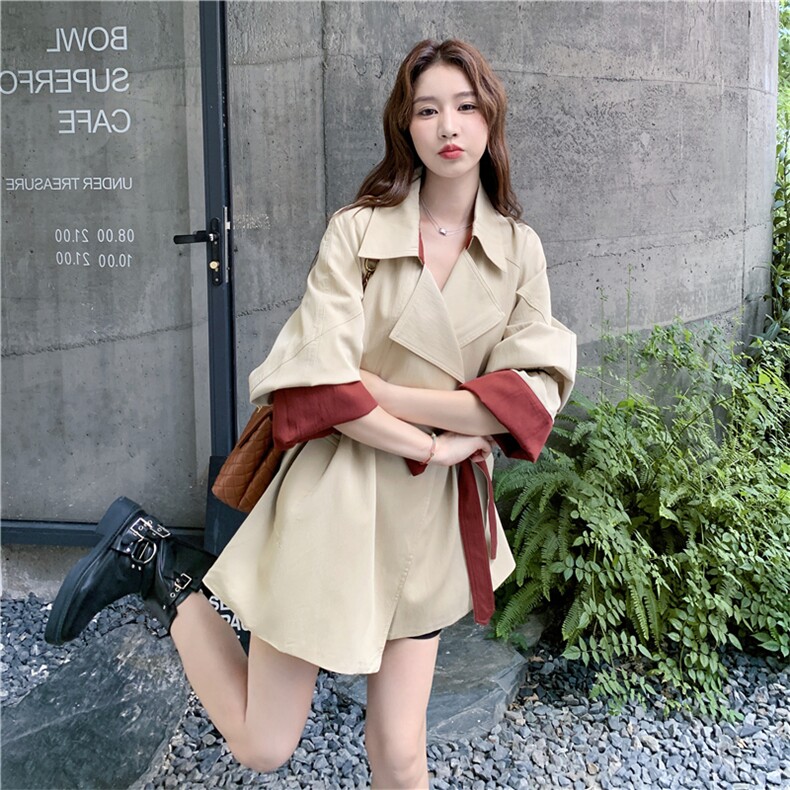 撞色设计工装风衣外套女春秋2025新款流行小众设计感收腰夹克爆款,女装风衣,2C118