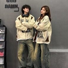 美式高街翻领棉服男女款秋冬季新款复古宽松加厚保暖棉衣情侣外套，男装棉衣，星座506A