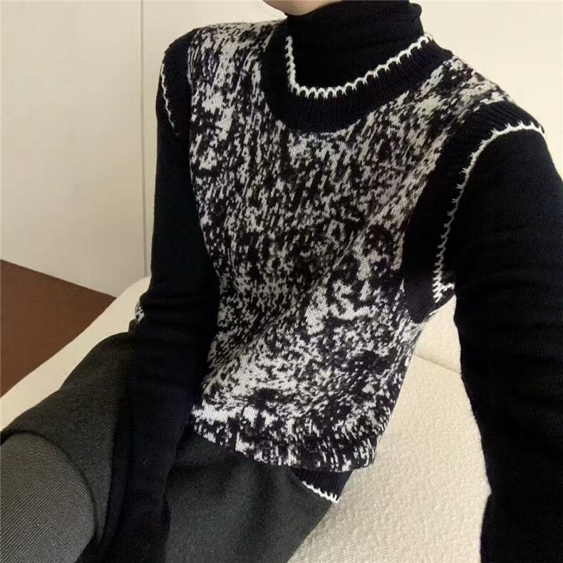 2025年秋季时尚百搭通勤简约休闲水墨画圆领马甲，女装马甲，暖姿羊绒