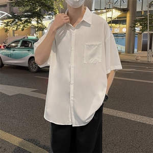 半袖衬衣美日系简约短袖衬衫美式复古式痞帅潮牌外套冰丝图片