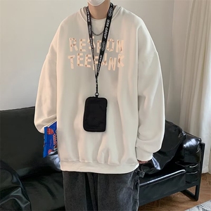 350g潮牌圆领宽松情侣长袖打底衫上衣服束口T恤卫衣Y37-P38网图图片
