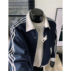 抖音得物高品质26春装美式高街结构拼接织带翻领卫衣夹克开衫外套，男装夹克，电商A443