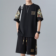 刺绣T恤一套潮夏季拼接男士休闲运动套装男宽松A266-TZ8807-P47，男装T恤，电商A266