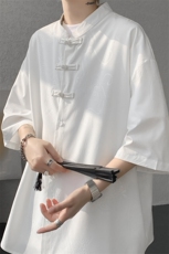 中式盘扣立领短袖衬衫冰丝唐装大码龙暗纹风男装DC1702特P38，男装衬衫，电商B238
