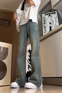 美式高街vibe重工艺做旧水洗hiphop喇叭牛仔裤货号K2402P60图片