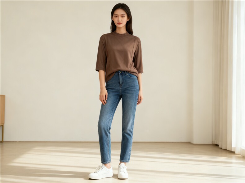 2025年秋季时尚百搭通勤简约休闲鱼骨五分袖，女装T恤，湘姗