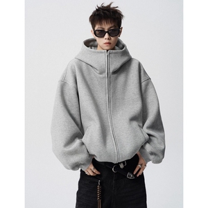 2025美式重磅空气层双拉链开衫连帽卫衣外套男女宽松廓形休闲上衣图片
