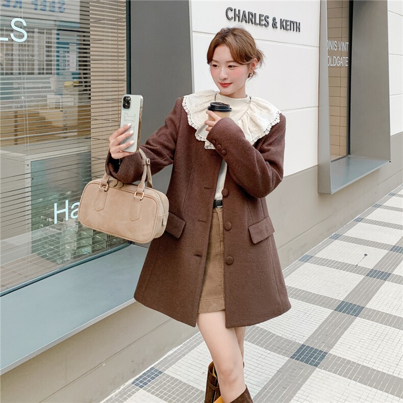 咖色时尚减龄巨好看花边领羽绒服女2025冬季新款90白鸭绒轻暖外套,女装羽绒服,2C159