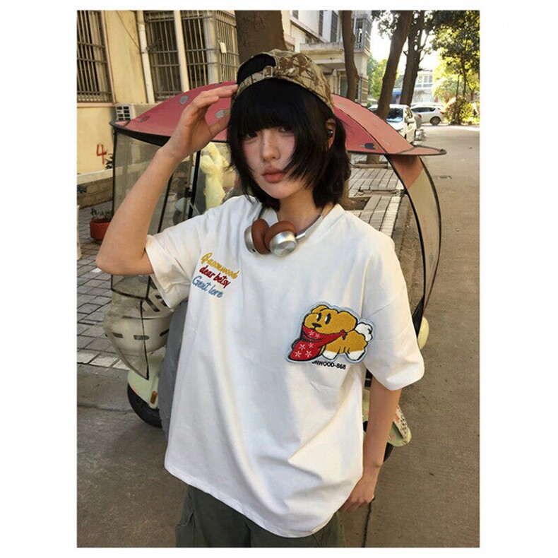 万针全刺绣工艺抖音得物高品质260克重磅纯棉双纱美式高街短袖T恤,男装T恤,电商A486