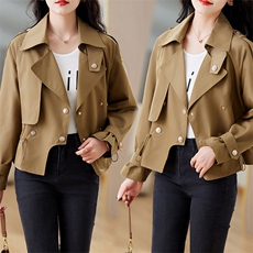 现货风衣外套女2023年秋季短款宽松洋气欧版气质显瘦白搭外套，女装风衣，仁梯