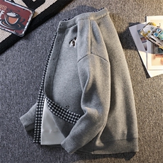 MY7275-P70小狗刺绣针织衫男慵懒风针织长袖开衫毛衣外套，男装针织衫/毛衣，电商A320
