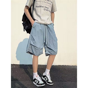 多巴胺刺绣速干七分裤男女夏hiphop休闲伞兵裤情膝短裤K6408-P36图片