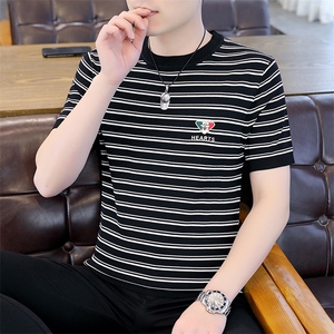 中青年男士短袖t恤时尚休闲夏季2023新款打底衫上衣服圆领体恤男图片