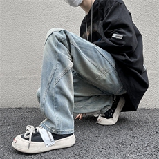 美式高街水洗牛仔裤复古立体裁剪牛仔裤潮男直筒N08145-P45，男装牛仔裤，星座308B-1