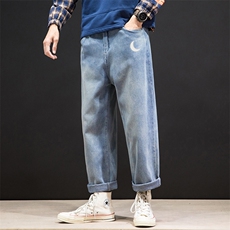 NK46055-P45加绒-P55百搭牛仔裤男士宽松九分裤男直筒裤子男，男装牛仔裤，电商A040A