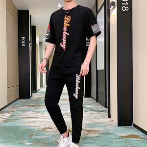 夏季新款休闲运动潮流短袖长裤两件套冰丝凉爽大码套装T738-P60图片