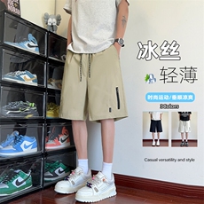 特批P25无差价25夏季复古拼接拉链冰丝薄款大码工装短裤男DK5887，男装休闲裤，电商A001