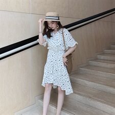 大货夏季新款荷叶边波点连衣裙面料好F1510-Q03，女装连衣裙，浙宝168