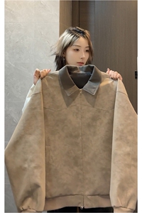 2026新款巴恩风扎染皮衣休闲拼接夹克外套男女C64150-TP60108图片