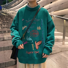 1港风日系宽松休闲情侣套头印花加厚毛衣男外套7696P55加绒P70，男装针织衫/毛衣，星座226-2