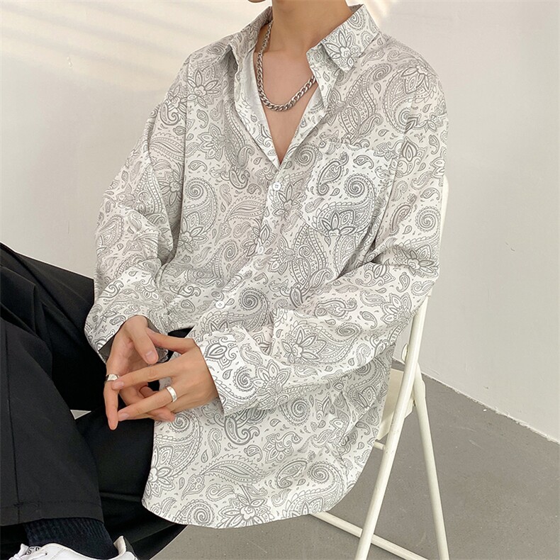 2025秋季新款长袖腰果花免烫衬衫宽松休闲印花尖领外穿CS2306-P35,男装衬衫,电商A062
