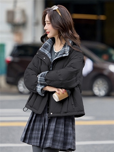 bao款现货2025冬装新款简约时尚格纹拼接立领羽绒服小个子外套图片