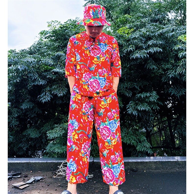 TZ340男士夏秋风大花套装大码宽松凉爽透气个性外套可作睡衣,男装休闲套装,星座115A-2