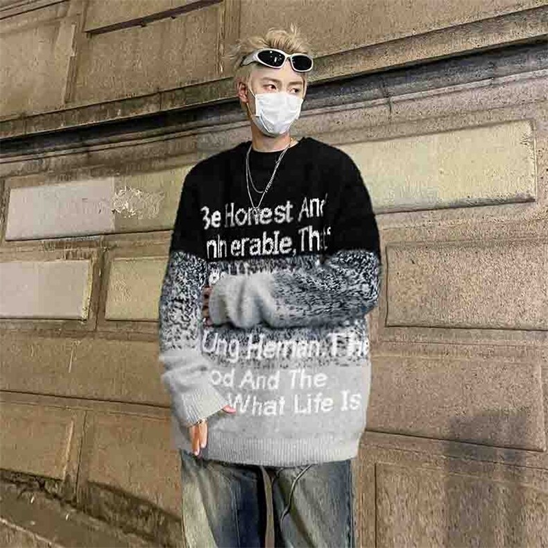 复古着设计条纹高级感显瘦休闲毛衣男女潮春,男装针织衫/毛衣,星座716-3