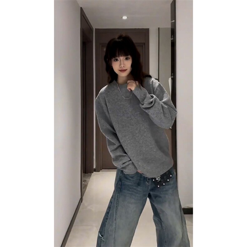 重磅秋冬男女纯色打底针织衫圆领套头半高领毛衣美式复古休闲上衣,男装T恤,电商A443