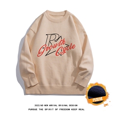 白底秋冬ins字母印花时尚保暖圆领套头毛衣M1058P50加绒60控68-78，男装针织衫/毛衣，电商A247-1