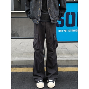 秋季美式多口袋立体剪裁褶皱工装裤男宽松微喇裤K24056-特P40控78图片