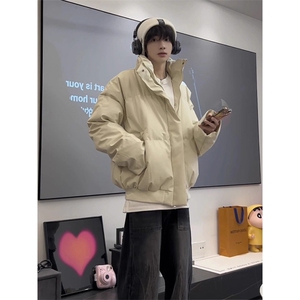 现货5W件冬季三防重磅硬挺boxy短款羽绒立领PU皮棉衣外套加厚棉服图片