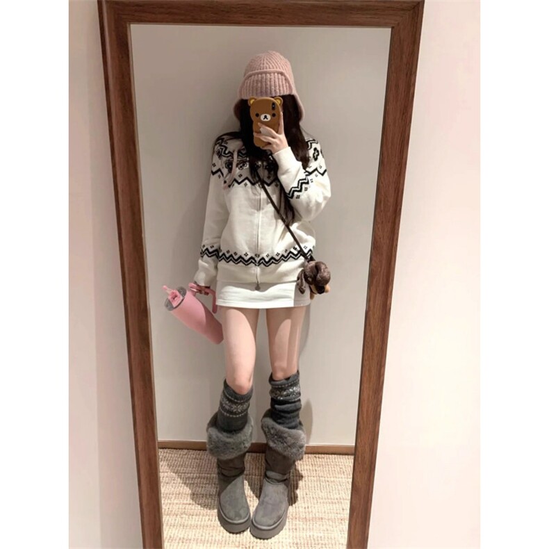 民族风花瓣费尔岛宽松慵懒感开衫立领毛衣男女同款秋冬季针织外套,男装针织衫/毛衣,星座516A