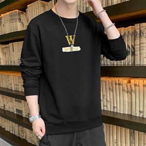 跑量卫衣男22秋季打底上衣潮流韩版宽松T恤时尚百搭长袖W055图片