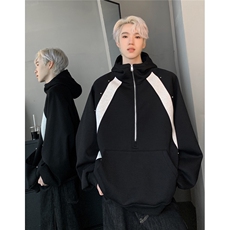 撞色拼接卫衣立领拉链装饰春秋季基础宽松外套JK709-P68，女装短外套，电商C307