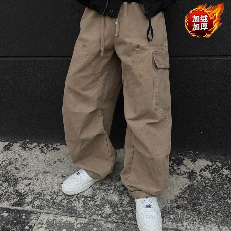 1506-1/KQ011/63P潮牌青年痞帅多口袋工装裤复古做旧拉链装饰阔腿图片