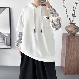 现货连帽卫衣男潮牌ins假两件拼接格子慵懒风 Y8212-P68图片
