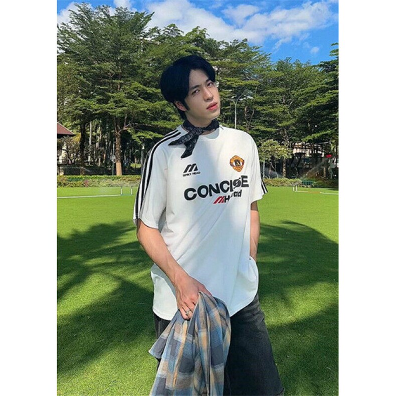 潮牌赛车风夏季美式印花短袖t恤男宽松重磅三条杠上衣 T726图片