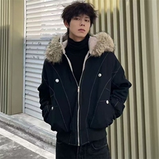 毛领座山雕夹克棉服男女2025新款加绒冬季保暖外套G881特P110网图，男装夹克，电商B245