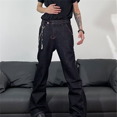 1506/QN1720/P47弯刀风格复古水洗黑灰直筒微喇宽松牛仔裤男，男装牛仔裤，星座1506