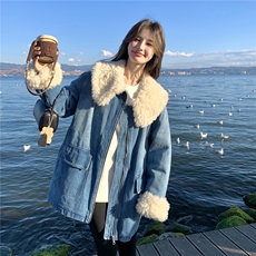 羊卷毛领牛仔羽绒服女2026冬季保暖90白鸭绒外套小个子宽松洋气，女装羽绒服，2C159