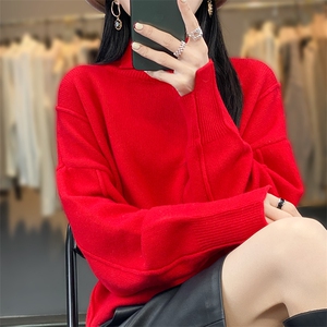 25秋冬羊毛长袖针织衫女翻领套头加厚毛衣纯色打底衫图片