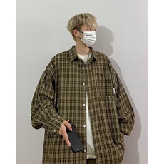 2025春季新款日系格子衬衫男百搭宽松磨毛长袖衬衣现货W8108-P30，男装衬衫，星座512-4