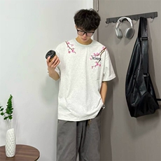 万针全刺绣工艺抖音得物高品质260克重磅纯棉双纱美式高街短袖T恤，男装T恤，电商A486